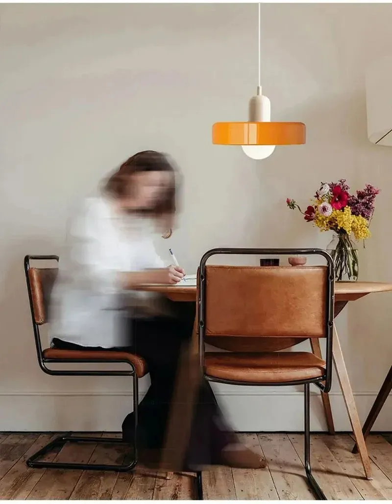 Nordic Retro Glass Pendant Light Fixture, E27 LED Chandelier for Living Room, Dining Room, Bedroom, Kitchen - D25cm, Adjustable 1.5M Wire, 5-10㎡ Area showcase 11