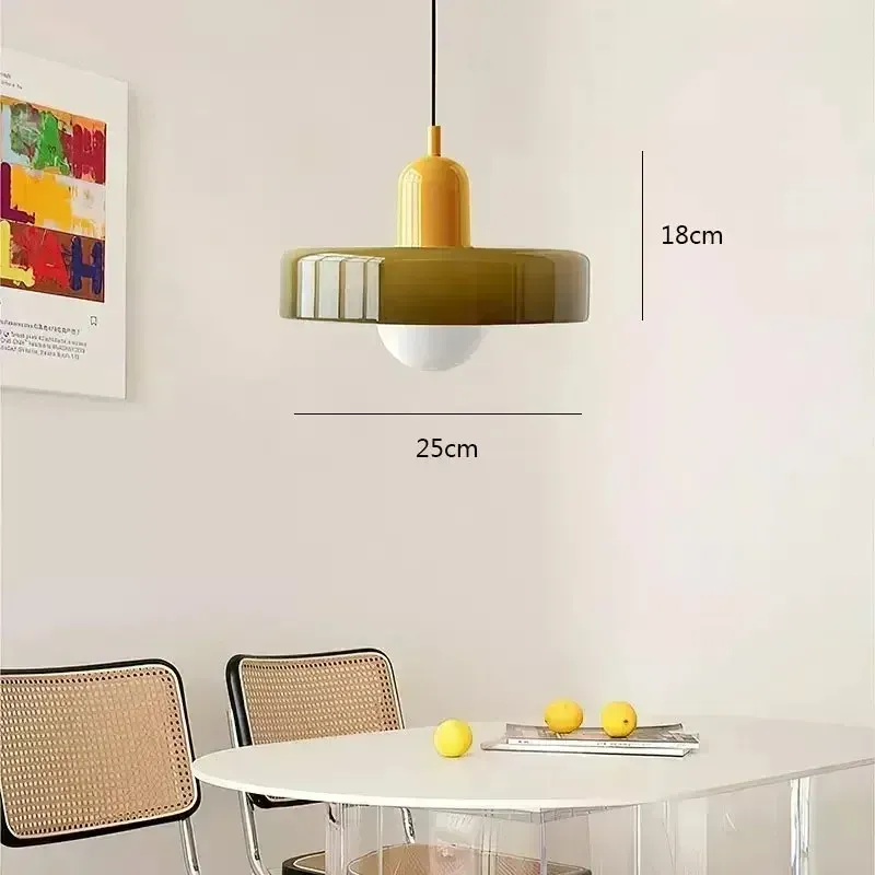 Nordic Retro Glass Pendant Light Fixture, E27 LED Chandelier for Living Room, Dining Room, Bedroom, Kitchen - D25cm, Adjustable 1.5M Wire, 5-10㎡ Area showcase 13