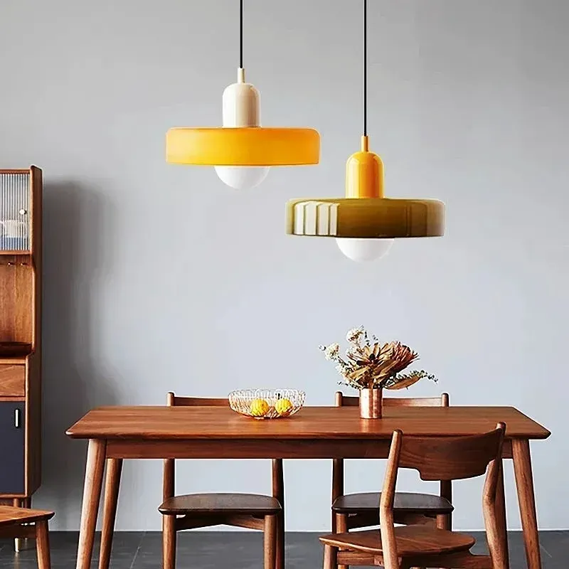 Nordic Retro Glass Pendant Light Fixture, E27 LED Chandelier for Living Room, Dining Room, Bedroom, Kitchen - D25cm, Adjustable 1.5M Wire, 5-10㎡ Area showcase 8