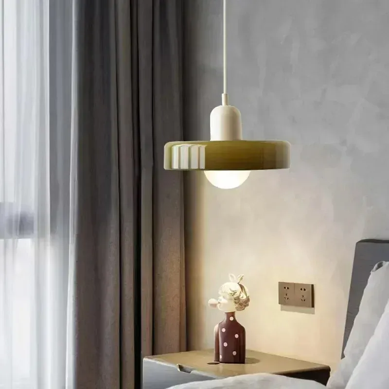 Nordic Retro Glass Pendant Light Fixture, E27 LED Chandelier for Living Room, Dining Room, Bedroom, Kitchen - D25cm, Adjustable 1.5M Wire, 5-10㎡ Area showcase 14