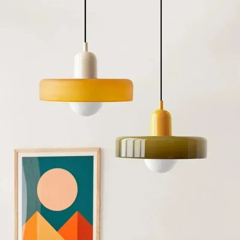 Nordic Retro Glass Pendant Light Fixture, E27 LED Chandelier for Living Room, Dining Room, Bedroom, Kitchen - D25cm, Adjustable 1.5M Wire, 5-10㎡ Area showcase 17