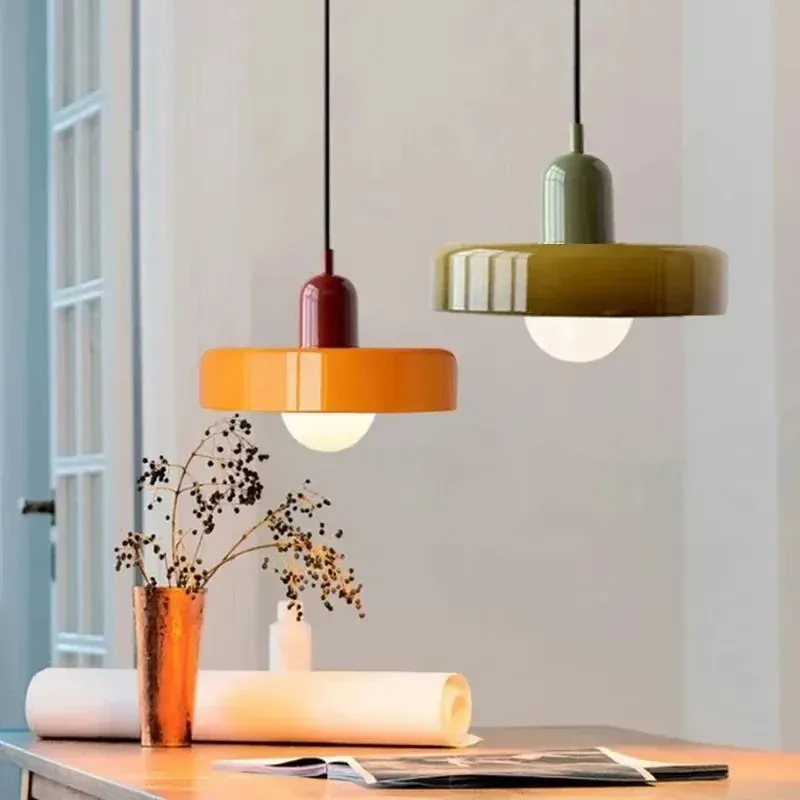 Nordic Retro Glass Pendant Light Fixture, E27 LED Chandelier for Living Room, Dining Room, Bedroom, Kitchen - D25cm, Adjustable 1.5M Wire, 5-10㎡ Area showcase 16