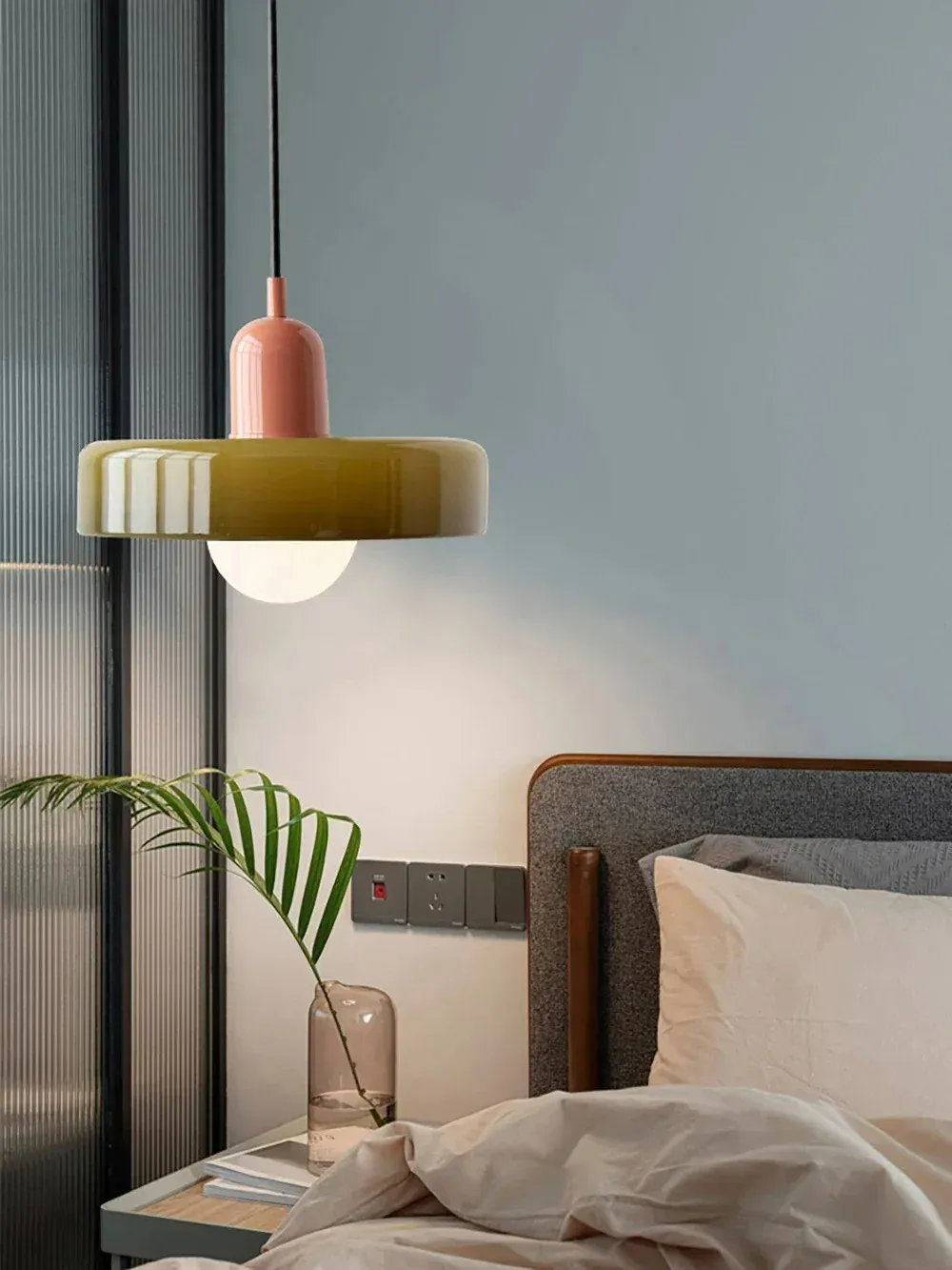 Nordic Retro Glass Pendant Light Fixture, E27 LED Chandelier for Living Room, Dining Room, Bedroom, Kitchen - D25cm, Adjustable 1.5M Wire, 5-10㎡ Area showcase 28