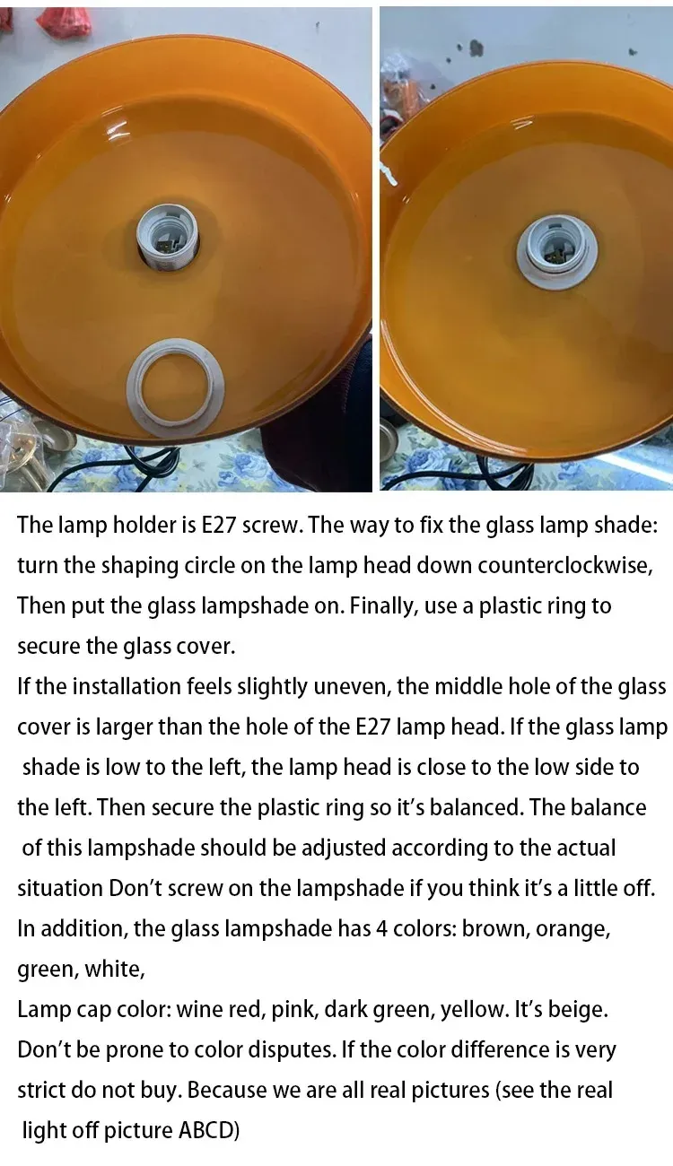 Nordic Retro Glass Pendant Light Fixture, E27 LED Chandelier for Living Room, Dining Room, Bedroom, Kitchen - D25cm, Adjustable 1.5M Wire, 5-10㎡ Area showcase 24