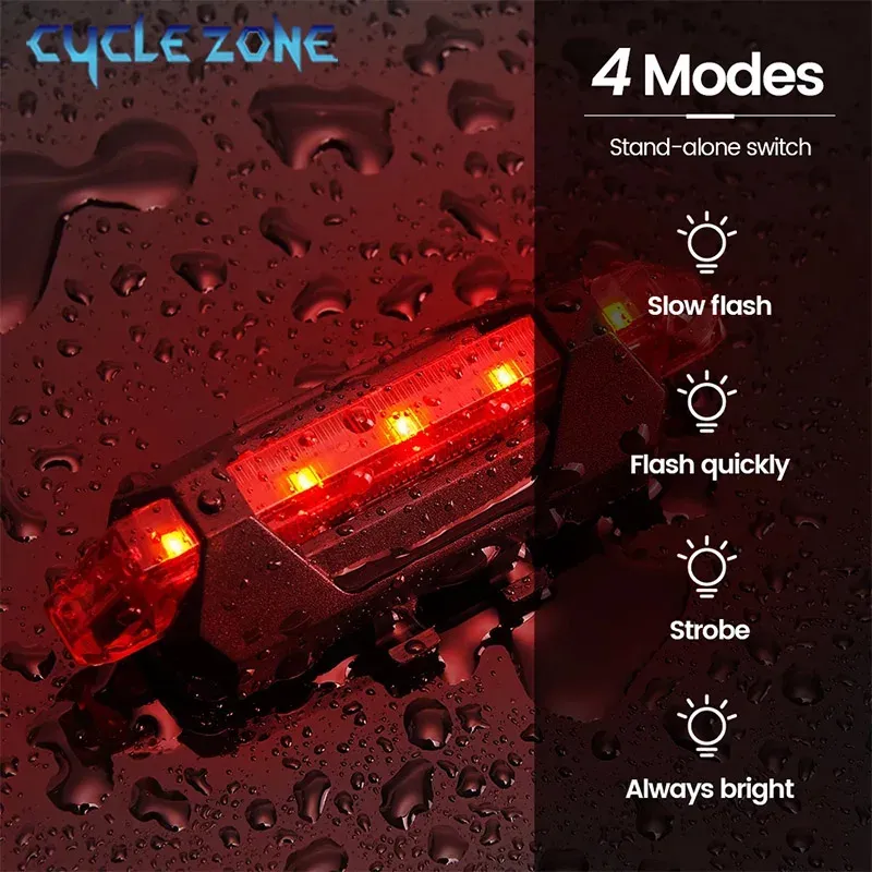 USB Rechargeable Bike Light Set: MTB Front Headlight & Rear Taillight, 300lm Red LED, Multiple Modes, Cycling Safety Flashlight for Night Riding thumbnail 4