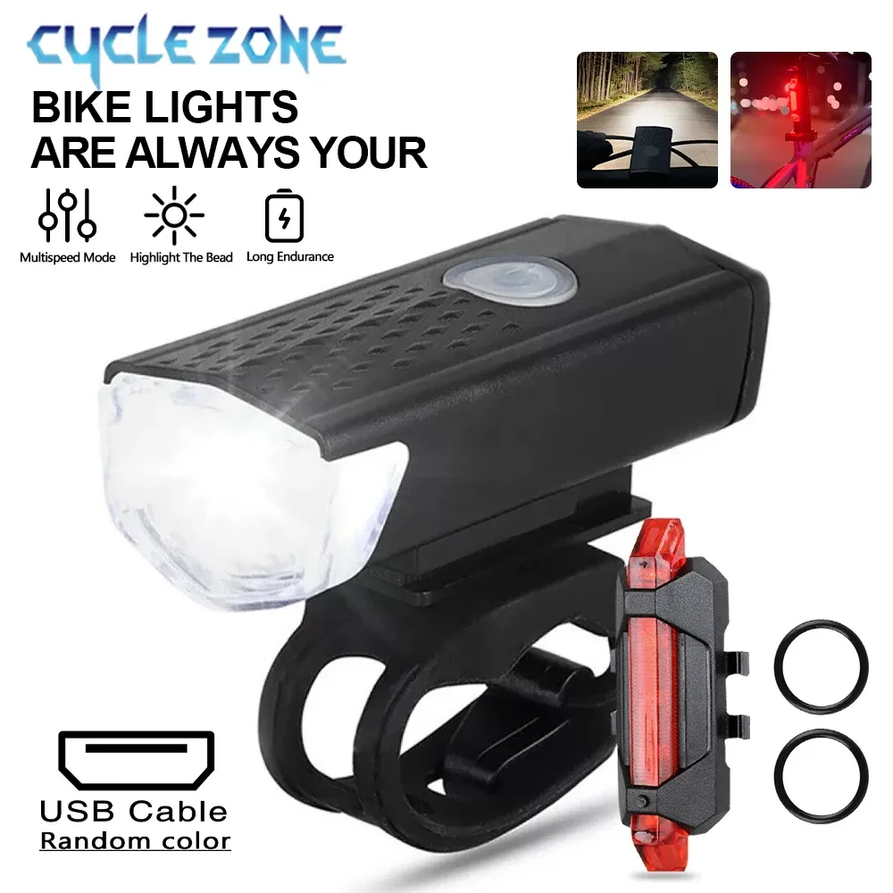 USB Rechargeable Bike Light Set: MTB Front Headlight & Rear Taillight, 300lm Red LED, Multiple Modes, Cycling Safety Flashlight for Night Riding thumbnail 1