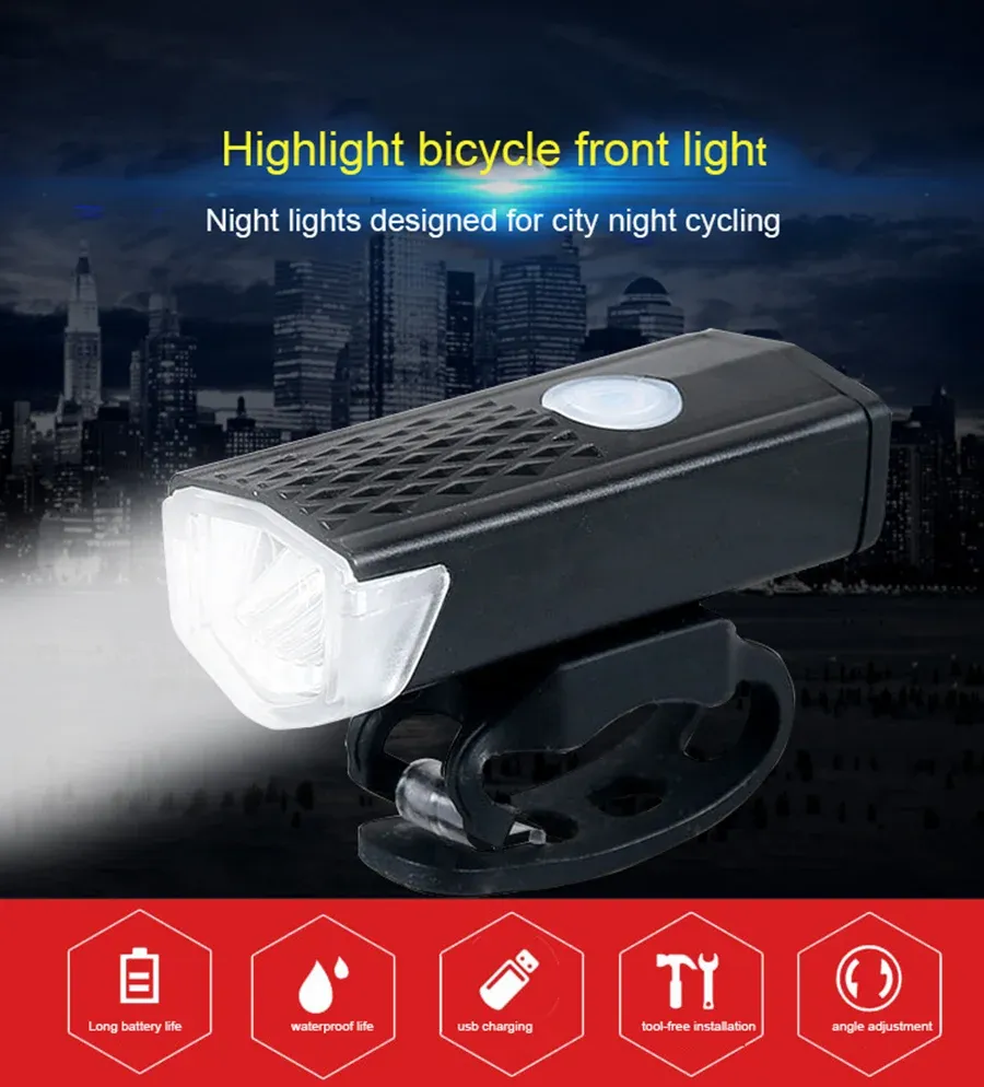 USB Rechargeable Bike Light Set: MTB Front Headlight & Rear Taillight, 300lm Red LED, Multiple Modes, Cycling Safety Flashlight for Night Riding showcase 1