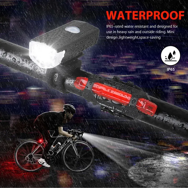 USB Rechargeable Bike Light Set: MTB Front Headlight & Rear Taillight, 300lm Red LED, Multiple Modes, Cycling Safety Flashlight for Night Riding showcase 5