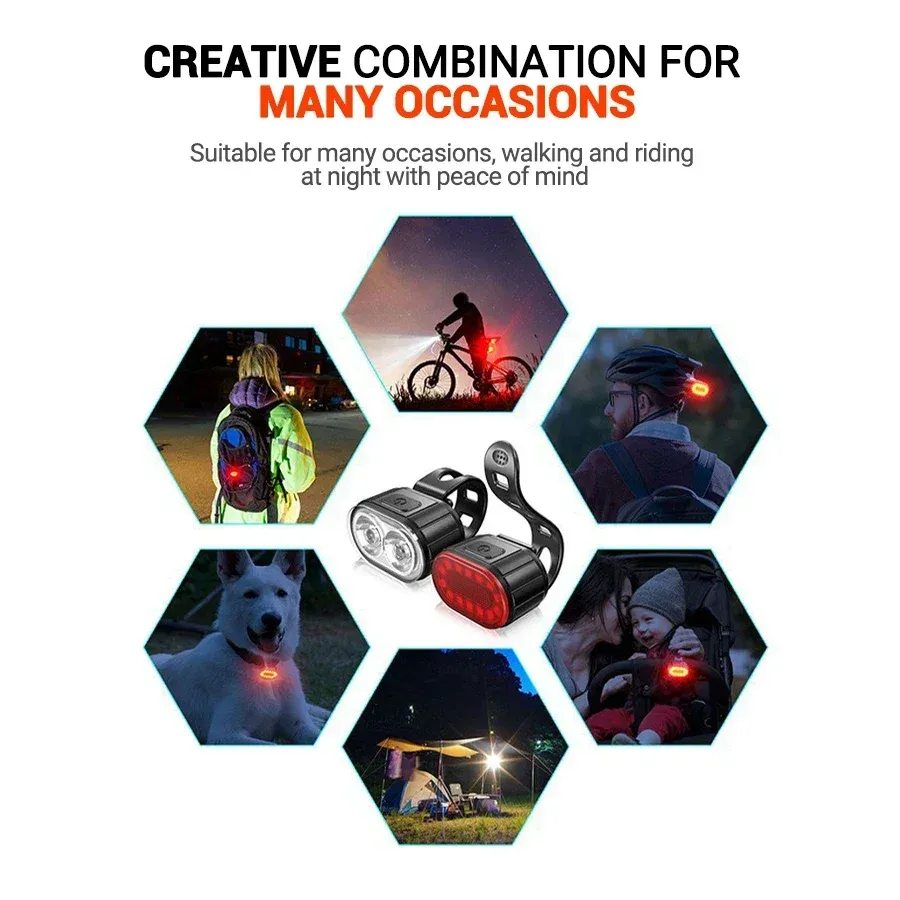 Rechargeable LED Bicycle Light Set - Front Headlight & Rear Taillight, IPX4 Waterproof, USB Type-C Charging, 4 Modes for Night Riding, Mountain & Road Bikes showcase 11