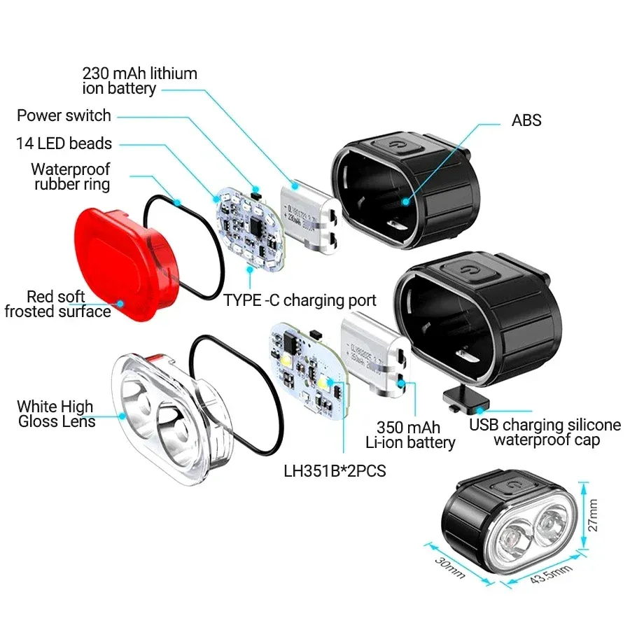 Rechargeable LED Bicycle Light Set - Front Headlight & Rear Taillight, IPX4 Waterproof, USB Type-C Charging, 4 Modes for Night Riding, Mountain & Road Bikes showcase 13