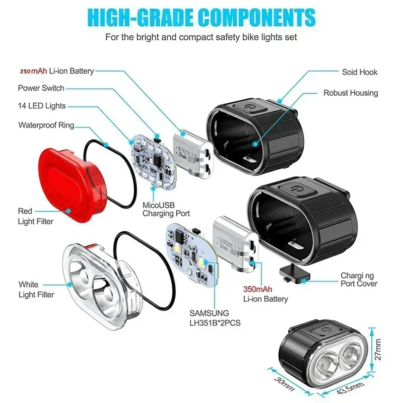 Rechargeable LED Bicycle Light Set - Front Headlight & Rear Taillight, IPX4 Waterproof, USB Type-C Charging, 4 Modes for Night Riding, Mountain & Road Bikes showcase 18
