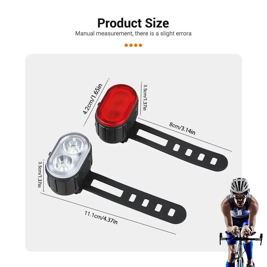 Rechargeable LED Bicycle Light Set - Front Headlight & Rear Taillight, IPX4 Waterproof, USB Type-C Charging, 4 Modes for Night Riding, Mountain & Road Bikes thumbnail 6