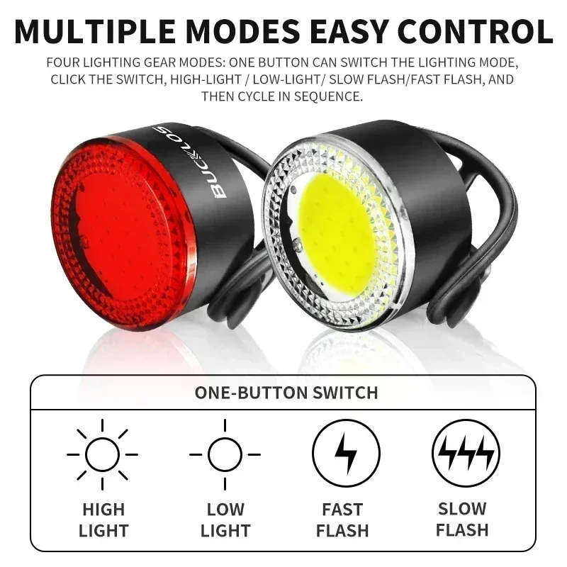 BUCKLOS COB LED Bicycle Light Set: Rechargeable MTB Front & Rear Safety Lanterns, 500lm Brightness, 4 Light Modes, 8-10hr Battery Life, Lightweight Cycling Lamp thumbnail 2