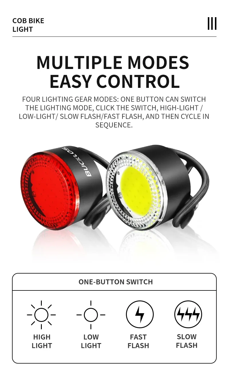 BUCKLOS COB LED Bicycle Light Set: Rechargeable MTB Front & Rear Safety Lanterns, 500lm Brightness, 4 Light Modes, 8-10hr Battery Life, Lightweight Cycling Lamp showcase 4