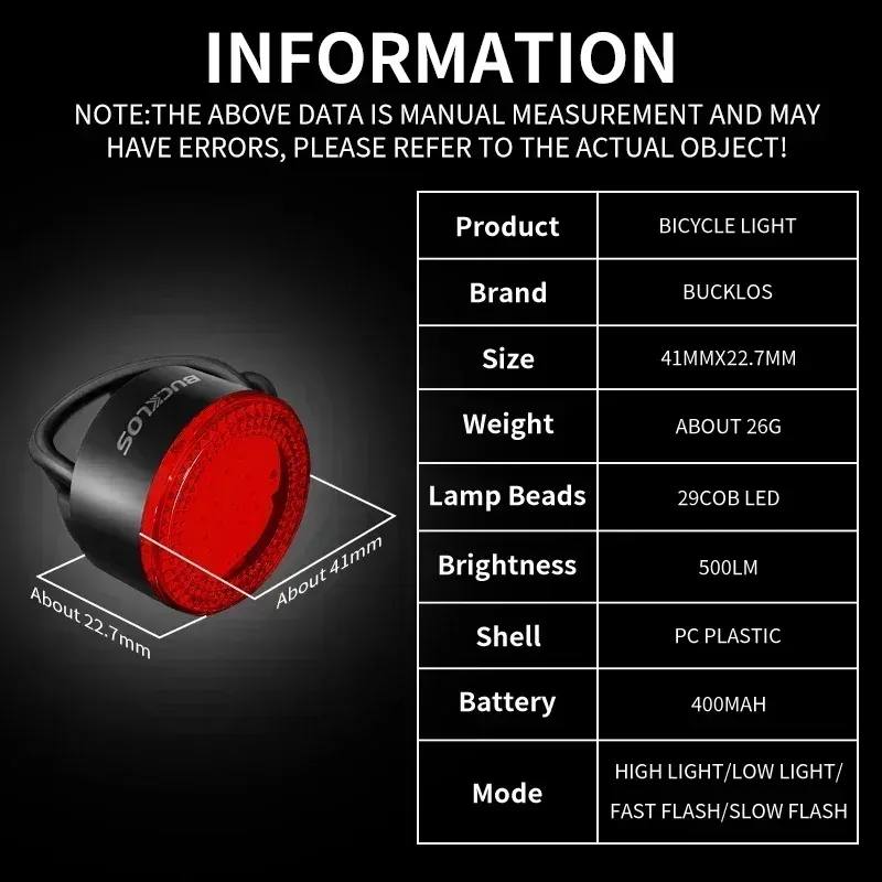 BUCKLOS COB LED Bicycle Light Set: Rechargeable MTB Front & Rear Safety Lanterns, 500lm Brightness, 4 Light Modes, 8-10hr Battery Life, Lightweight Cycling Lamp thumbnail 4