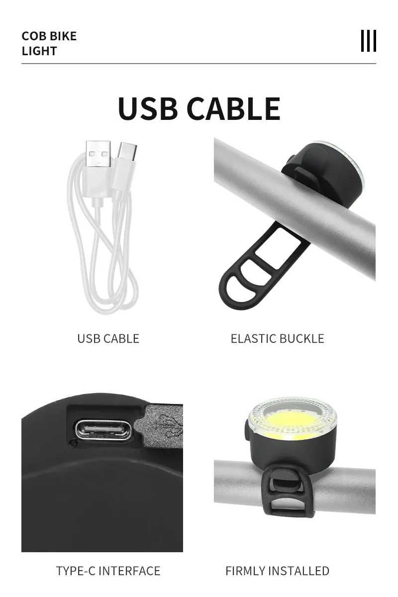 BUCKLOS COB LED Bicycle Light Set: Rechargeable MTB Front & Rear Safety Lanterns, 500lm Brightness, 4 Light Modes, 8-10hr Battery Life, Lightweight Cycling Lamp showcase 9