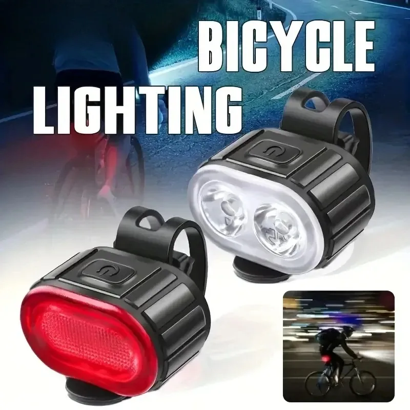 Rechargeable LED Bicycle Light Set - Front Headlight & Rear Taillight, IPX4 Waterproof, 4 Modes, USB Type-C for Road Mountain Biking Night Safety thumbnail 1