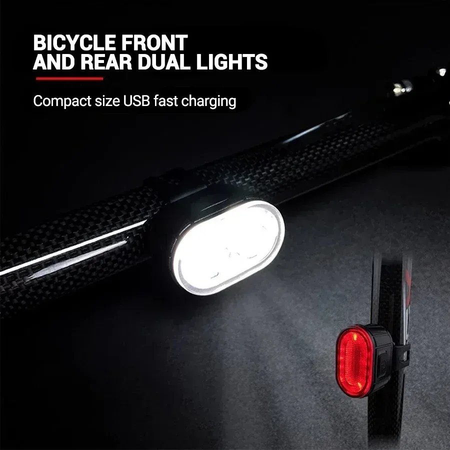 Rechargeable LED Bicycle Light Set - Front Headlight & Rear Taillight, IPX4 Waterproof, 4 Modes, USB Type-C for Road Mountain Biking Night Safety showcase 1