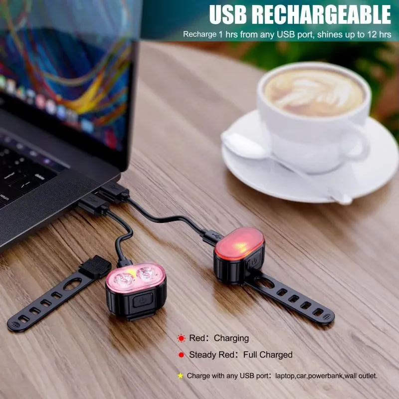 Rechargeable USB Bike Light Set - Front & Rear Bicycle Cycling LED Flashlight, IPX4 Waterproof, Multiple Modes, 3-12 Hr Battery Life, for MTB Road Bikes & Outdoor Safety showcase 10