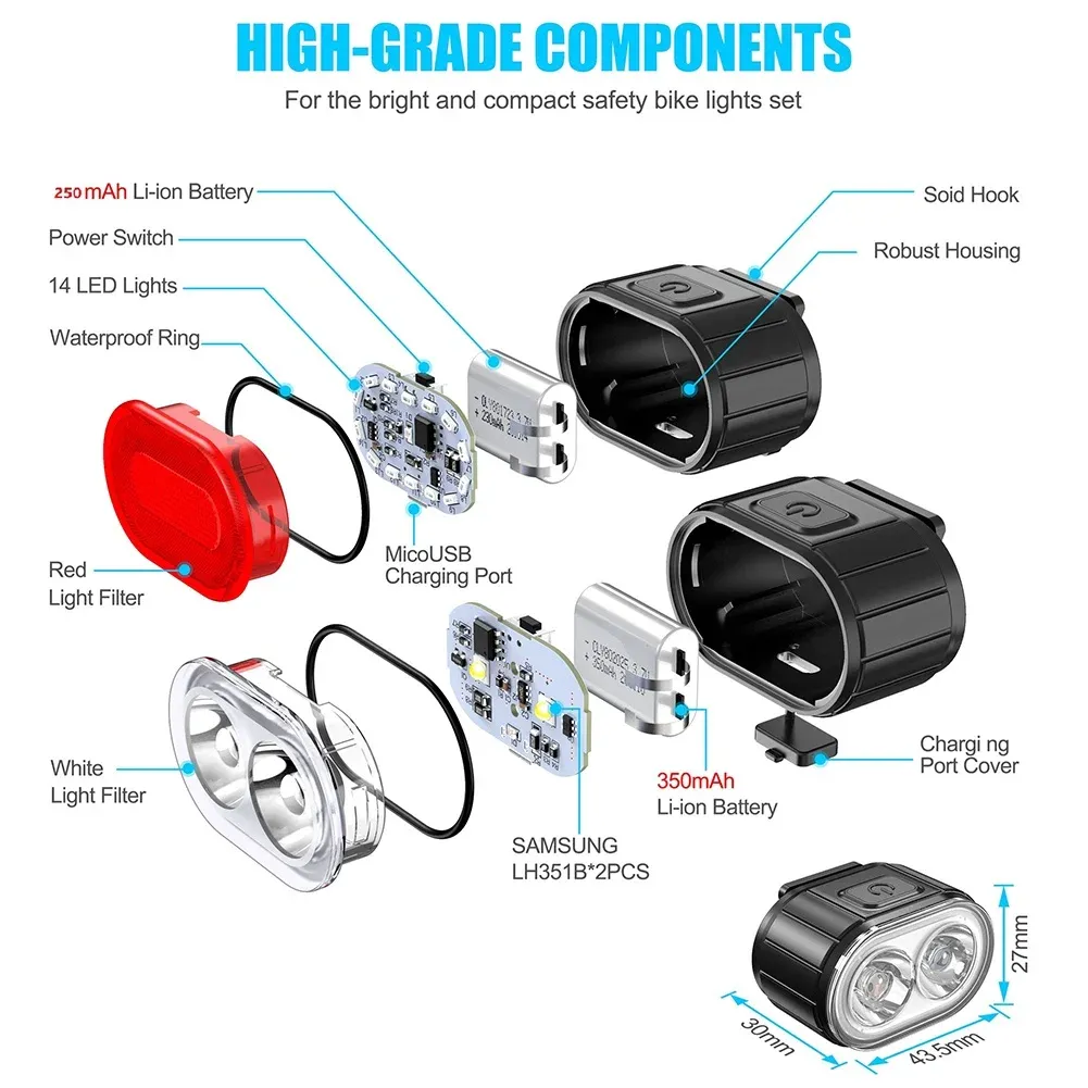 Rechargeable USB Bike Light Set - Front & Rear Bicycle Cycling LED Flashlight, IPX4 Waterproof, Multiple Modes, 3-12 Hr Battery Life, for MTB Road Bikes & Outdoor Safety showcase 6
