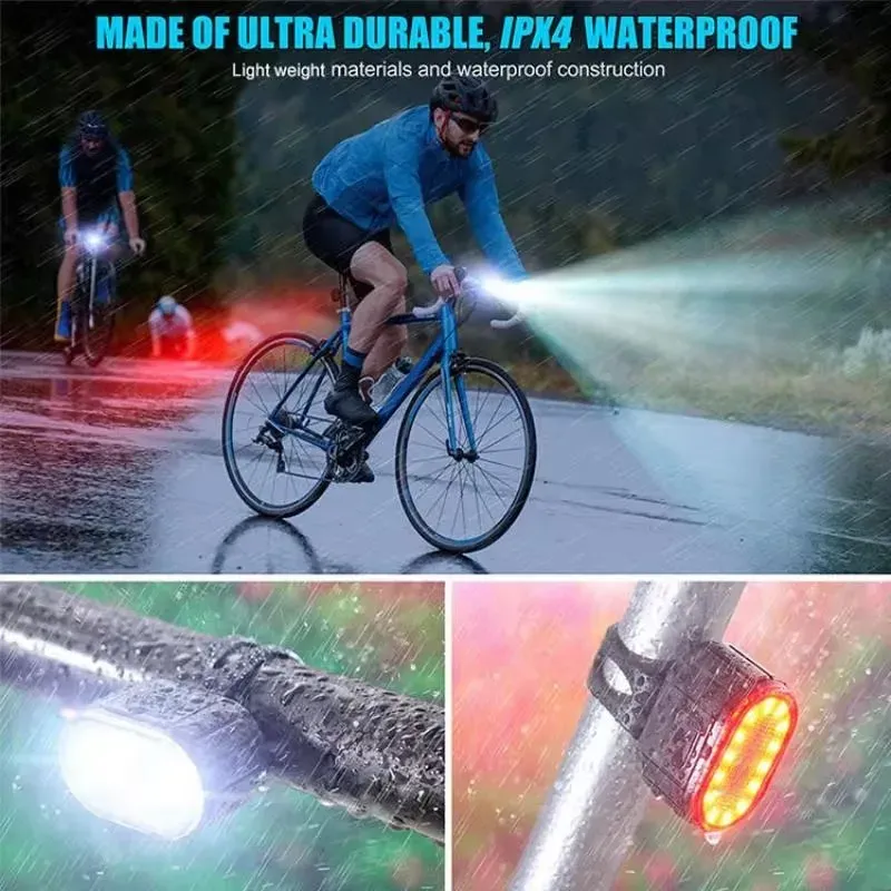 Rechargeable USB Bike Light Set - Front & Rear Bicycle Cycling LED Flashlight, IPX4 Waterproof, Multiple Modes, 3-12 Hr Battery Life, for MTB Road Bikes & Outdoor Safety thumbnail 4