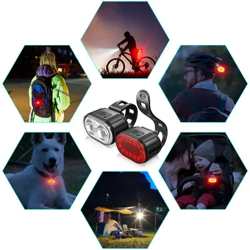 Rechargeable USB Bike Light Set - Front & Rear Bicycle Cycling LED Flashlight, IPX4 Waterproof, Multiple Modes, 3-12 Hr Battery Life, for MTB Road Bikes & Outdoor Safety showcase 12