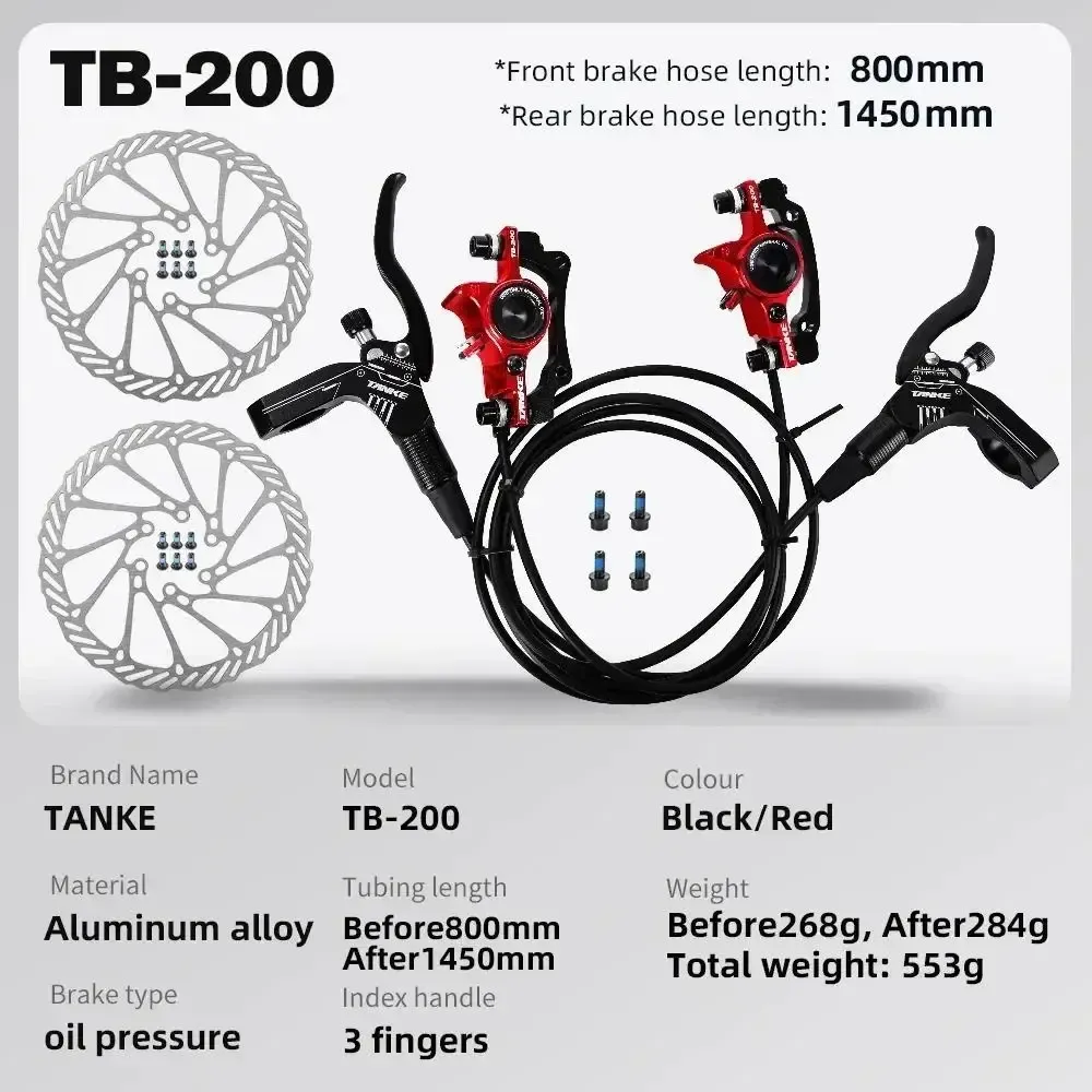TANKE TB-200 MTB Hydraulic Disc Brake Set - CNC Aluminum Alloy, Mineral Oil, Adjustable Pad Distance, 160mm Rotor Compatible, Bicycle Upgrade Parts for Mountain Bikes thumbnail 2