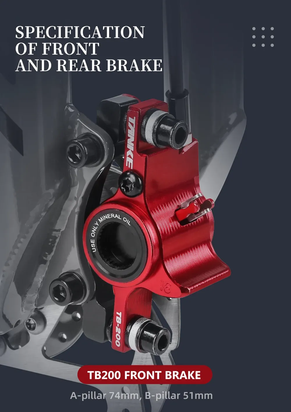 TANKE TB-200 MTB Hydraulic Disc Brake Set - CNC Aluminum Alloy, Mineral Oil, Adjustable Pad Distance, 160mm Rotor Compatible, Bicycle Upgrade Parts for Mountain Bikes showcase 5