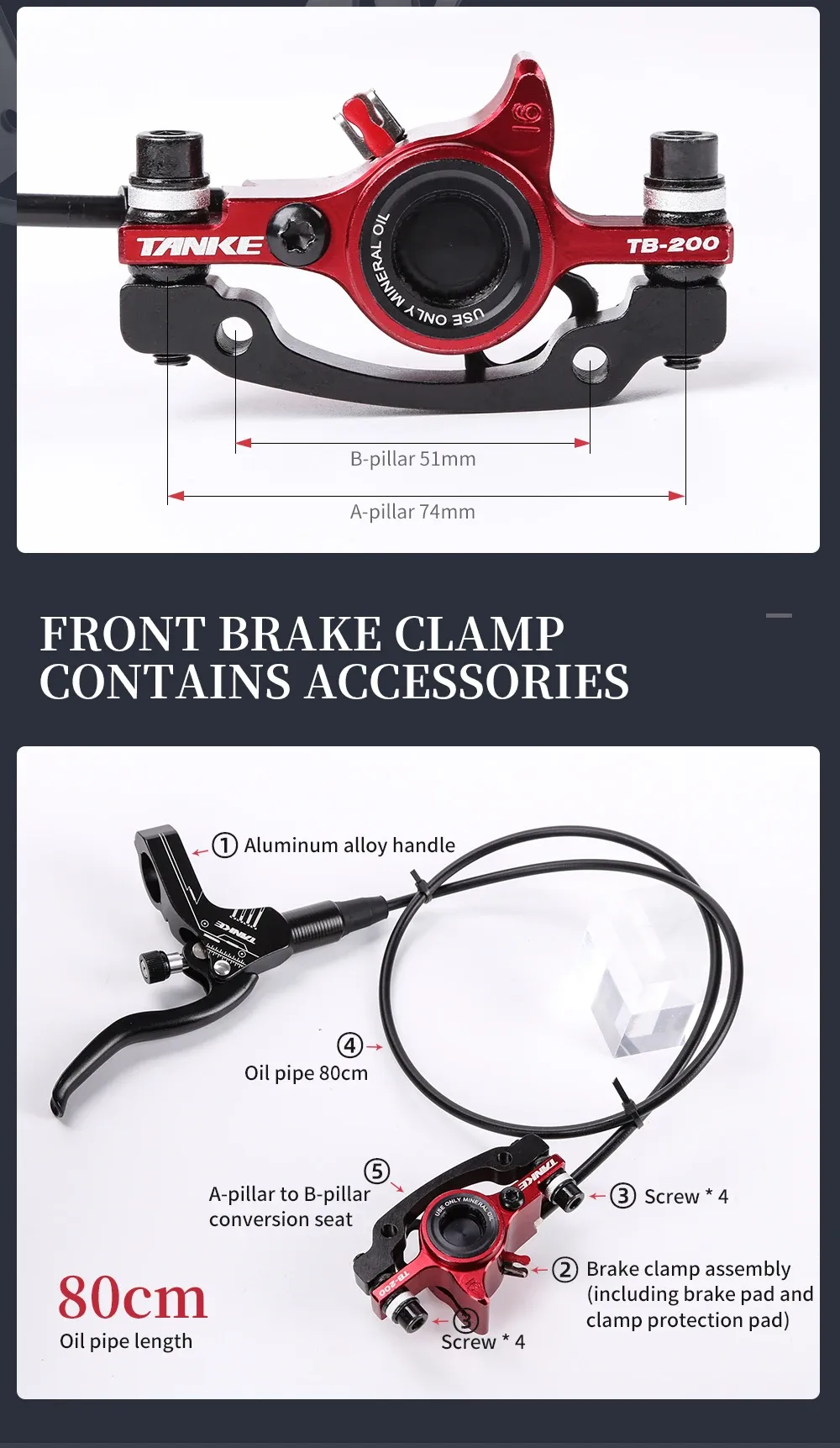 TANKE TB-200 MTB Hydraulic Disc Brake Set - CNC Aluminum Alloy, Mineral Oil, Adjustable Pad Distance, 160mm Rotor Compatible, Bicycle Upgrade Parts for Mountain Bikes showcase 6