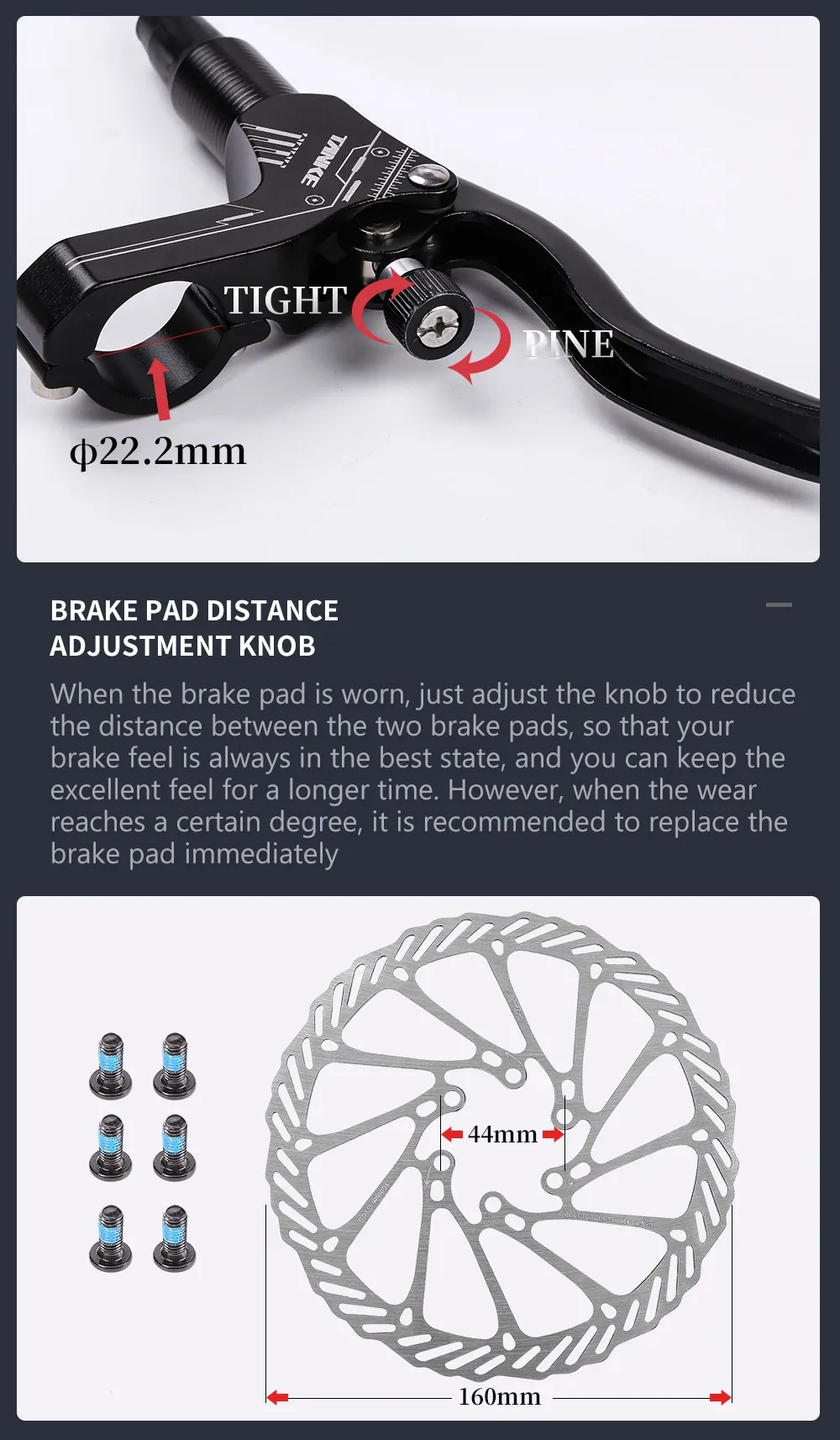 TANKE TB-200 MTB Hydraulic Disc Brake Set - CNC Aluminum Alloy, Mineral Oil, Adjustable Pad Distance, 160mm Rotor Compatible, Bicycle Upgrade Parts for Mountain Bikes showcase 13