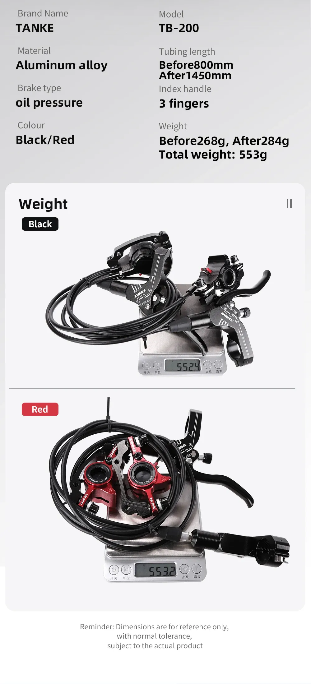 TANKE TB-200 MTB Hydraulic Disc Brake Set - CNC Aluminum Alloy, Mineral Oil, Adjustable Pad Distance, 160mm Rotor Compatible, Bicycle Upgrade Parts for Mountain Bikes showcase 4