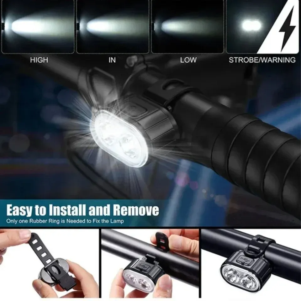 Waterproof LED Bicycle Light Set - Front & Rear Bike Flashlight for Safety, MTB Cycling Accessories, Powerful Defense Lantern thumbnail 1