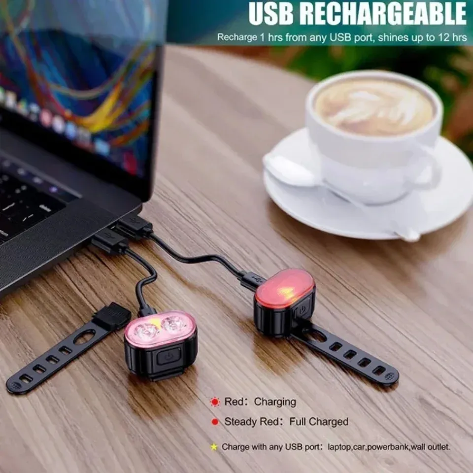Waterproof LED Bicycle Light Set - Front & Rear Bike Flashlight for Safety, MTB Cycling Accessories, Powerful Defense Lantern thumbnail 5
