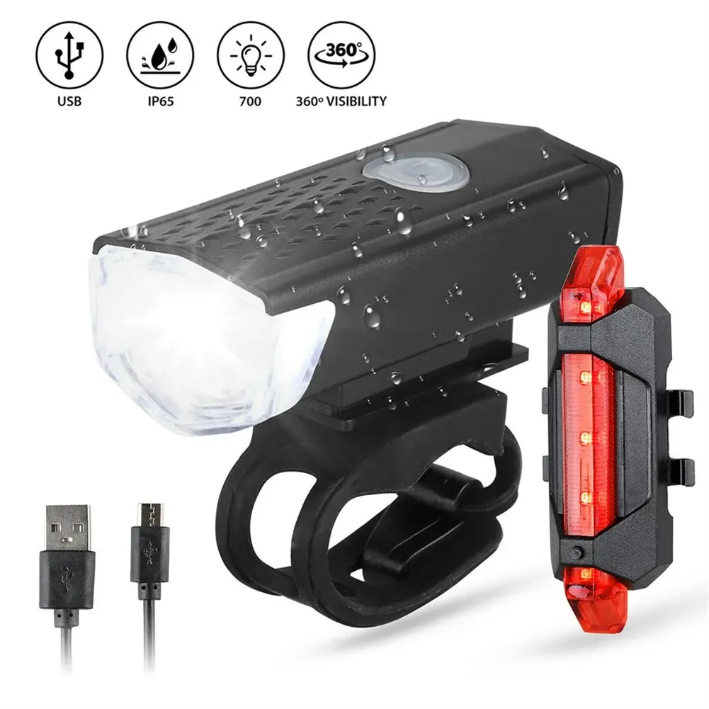 USB Rechargeable Bicycle Light Set - Front LED Headlight & Rear Taillight with 3 Modes, Easy Install, 800mAh Battery, 300lm Brightness for Night Cycling Safety thumbnail 3