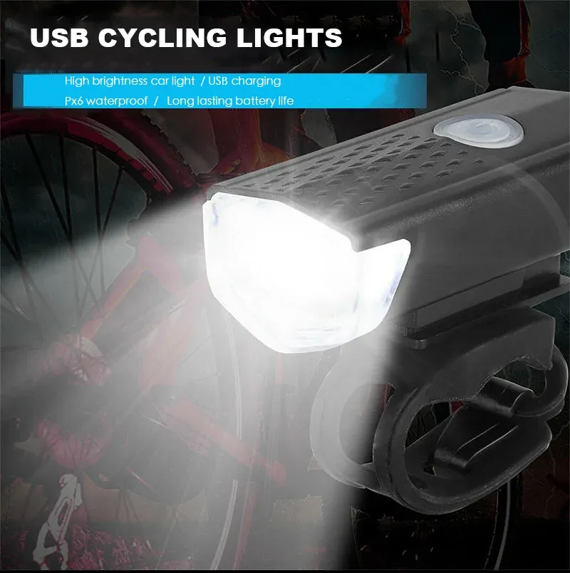 USB Rechargeable Bicycle Light Set - Front LED Headlight & Rear Taillight with 3 Modes, Easy Install, 800mAh Battery, 300lm Brightness for Night Cycling Safety showcase 1