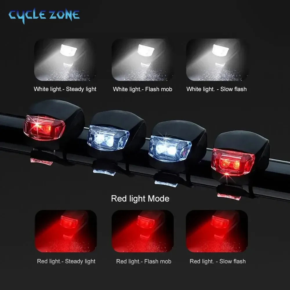 2PCS Silicone LED Bicycle Light Set - Front & Rear Safety Warning Taillight Headlight for Night Riding, Easy Install, 3 Modes, Battery Powered thumbnail 2