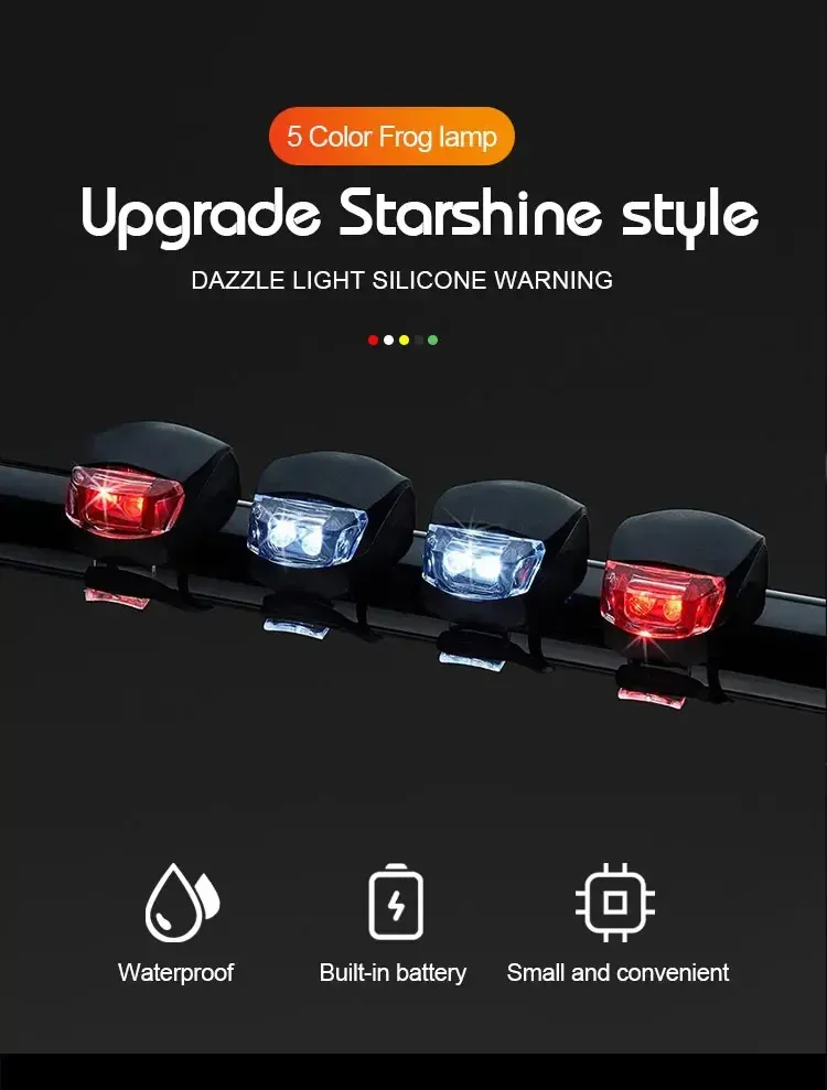 2PCS Silicone LED Bicycle Light Set - Front & Rear Safety Warning Taillight Headlight for Night Riding, Easy Install, 3 Modes, Battery Powered showcase 1