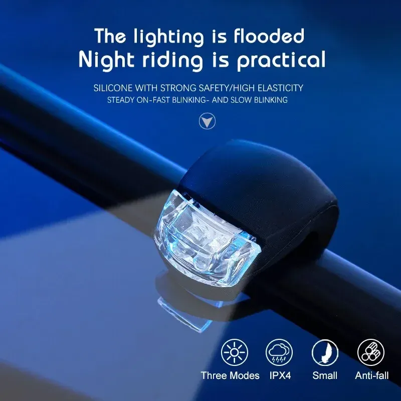 2PCS Silicone LED Bicycle Light Set - Front & Rear Safety Warning Taillight Headlight for Night Riding, Easy Install, 3 Modes, Battery Powered thumbnail 3
