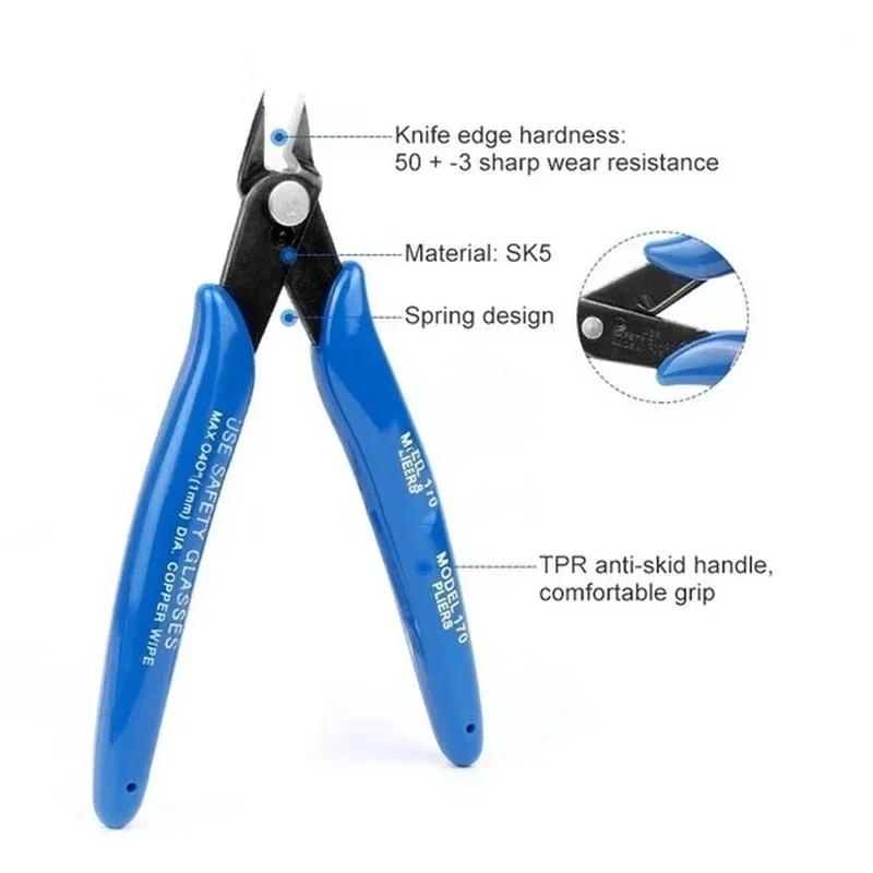 Premium Diagonal Cutting Pliers - 50 Steel Hardened Jaws, Anti-Slip Rubber Handle, Spring Loaded for Electrical Wire, Cable, Jewelry, Model Making, Fishing thumbnail 5