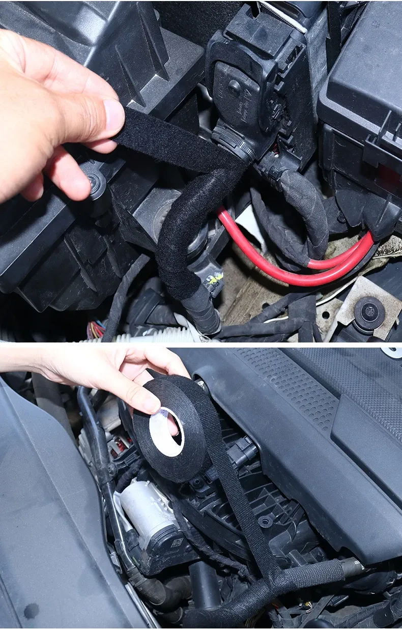 15M Automotive Wiring Harness Cloth Tape - Heat Resistant Adhesive Fabric Loom Tape for Cable Protection, 9/15/19/25/32mm Width, Black showcase 7