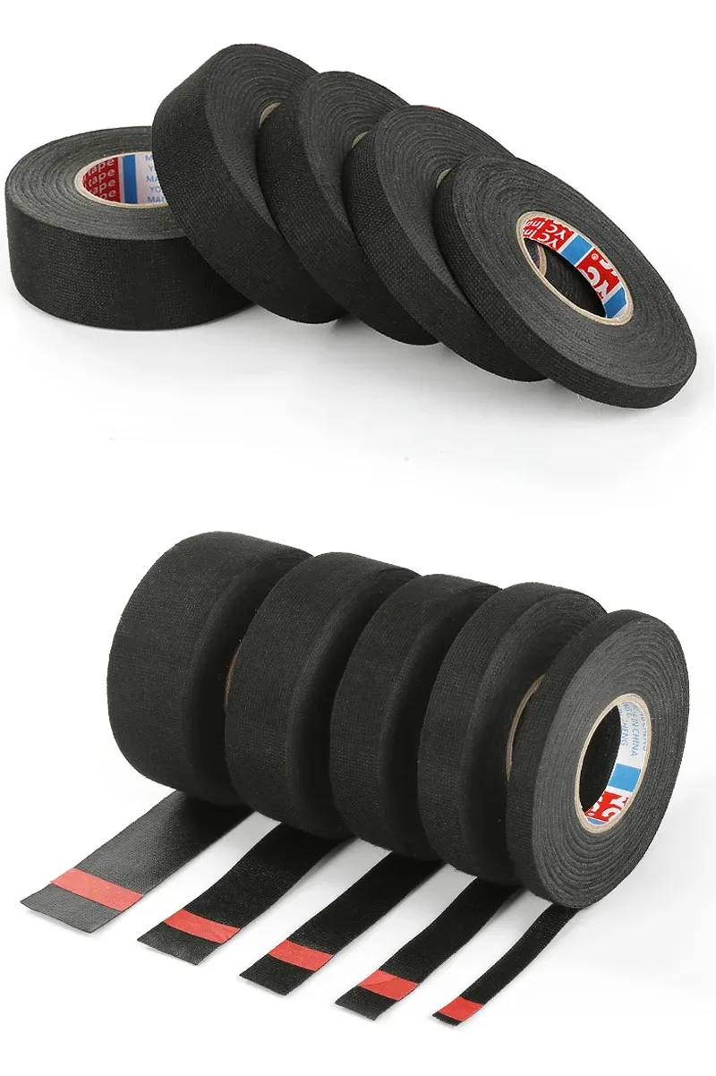 15M Automotive Wiring Harness Cloth Tape - Heat Resistant Adhesive Fabric Loom Tape for Cable Protection, 9/15/19/25/32mm Width, Black showcase 3