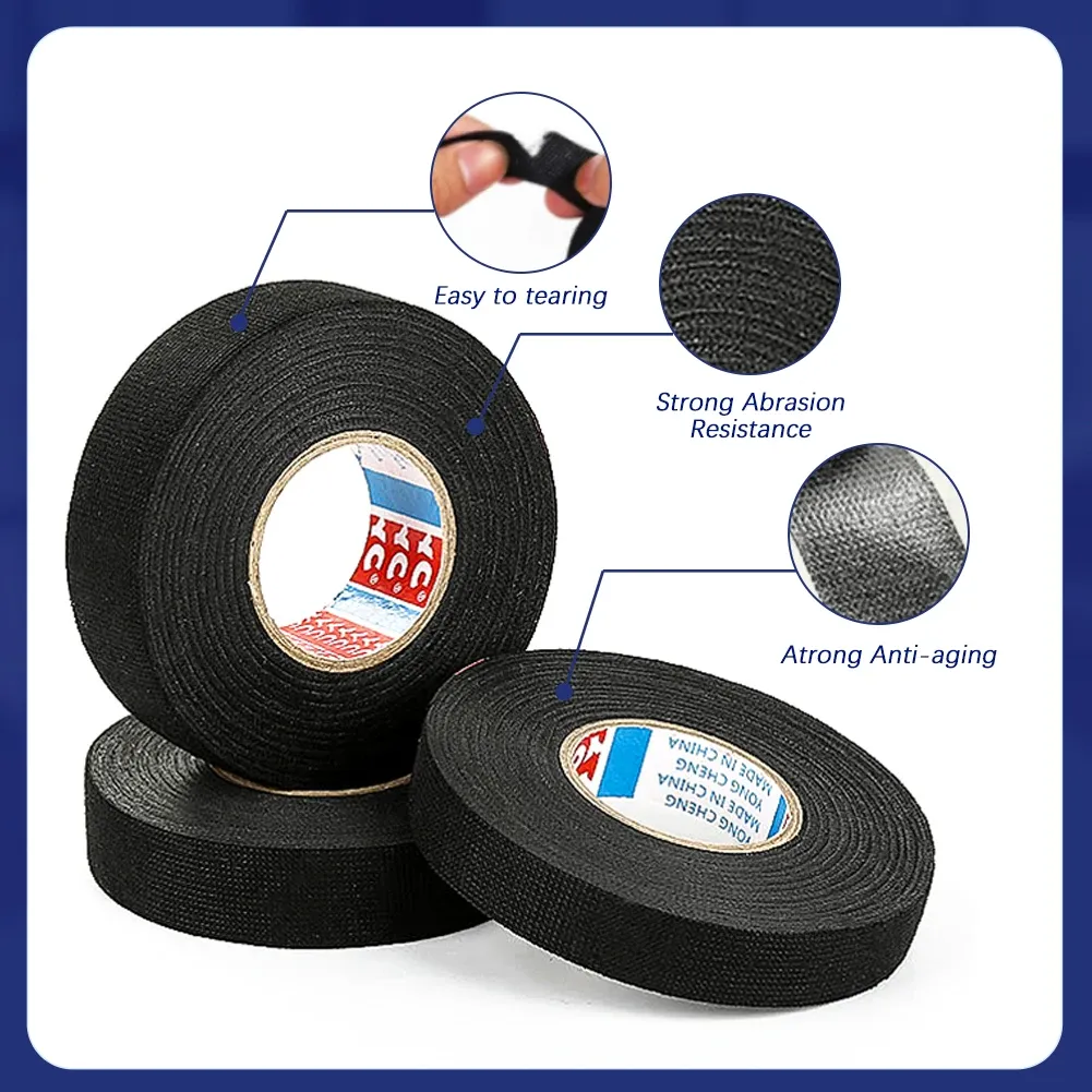 15M Automotive Wiring Harness Cloth Tape - Heat Resistant Adhesive Fabric Loom Tape for Cable Protection, 9/15/19/25/32mm Width, Black showcase 8