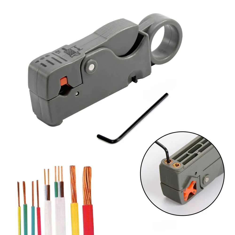 Professional Coaxial Cable Stripper Tool with Hex Wrench for RG58/59/62/6/3C2V/4V/5C Wires - Durable Stainless Steel for Electrical and Network Installations thumbnail 1