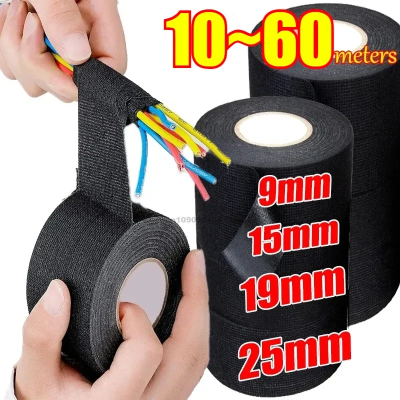 Automotive Flannel Fabric Tape - Heat Resistant, Waterproof, Soundproof Electrical Insulating Tape for Car Wiring Harness Protection, 9mm-50mm Width, 10m-25m Length, Black - Image 1