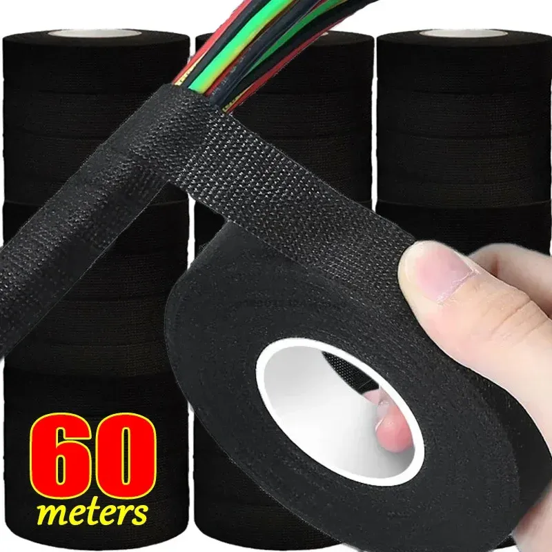 Automotive Flannel Fabric Tape - Heat Resistant, Waterproof, Soundproof Electrical Insulating Tape for Car Wiring Harness Protection, 9mm-50mm Width, 10m-25m Length, Black showcase 1