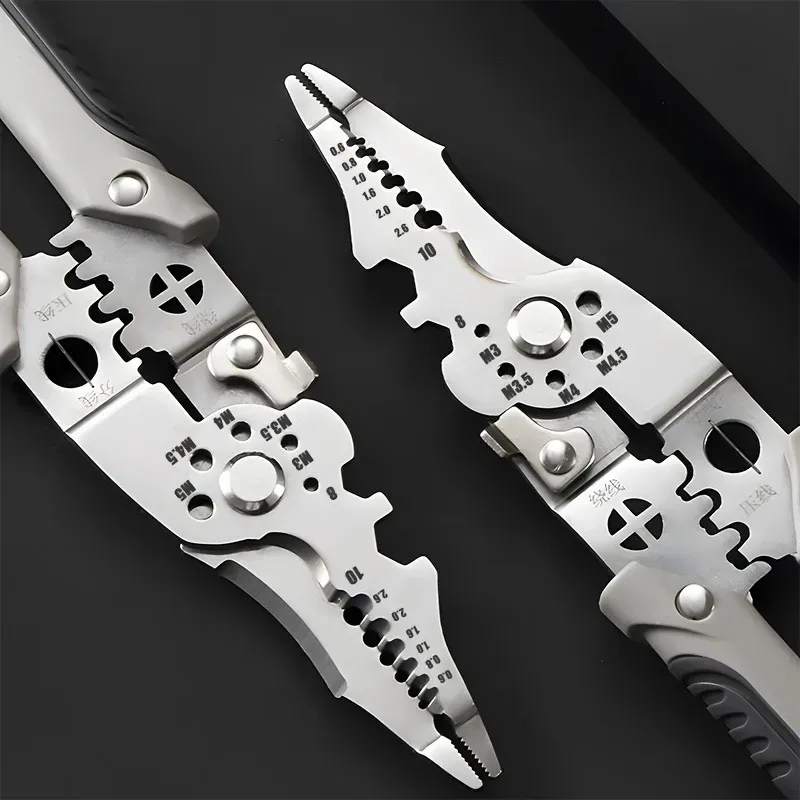 8.5 Inch Heavy Duty Wire Stripper Cutter Crimper Pliers - Multi-Functional Stainless Steel Electrical Tool with Ergonomic Grip for Electricians and DIY Projects thumbnail 1