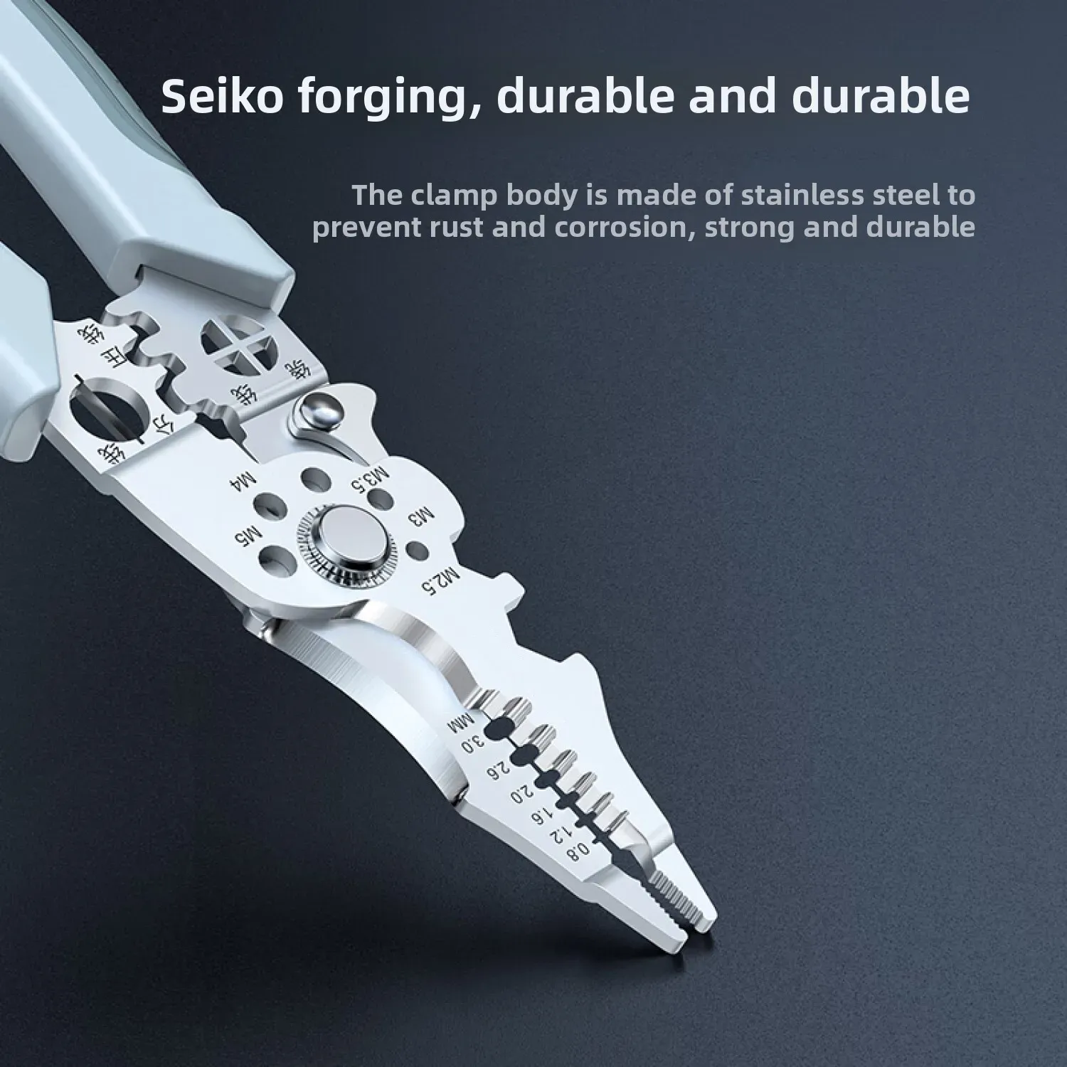 8.5 Inch Heavy Duty Wire Stripper Cutter Crimper Pliers - Multi-Functional Stainless Steel Electrical Tool with Ergonomic Grip for Electricians and DIY Projects thumbnail 4