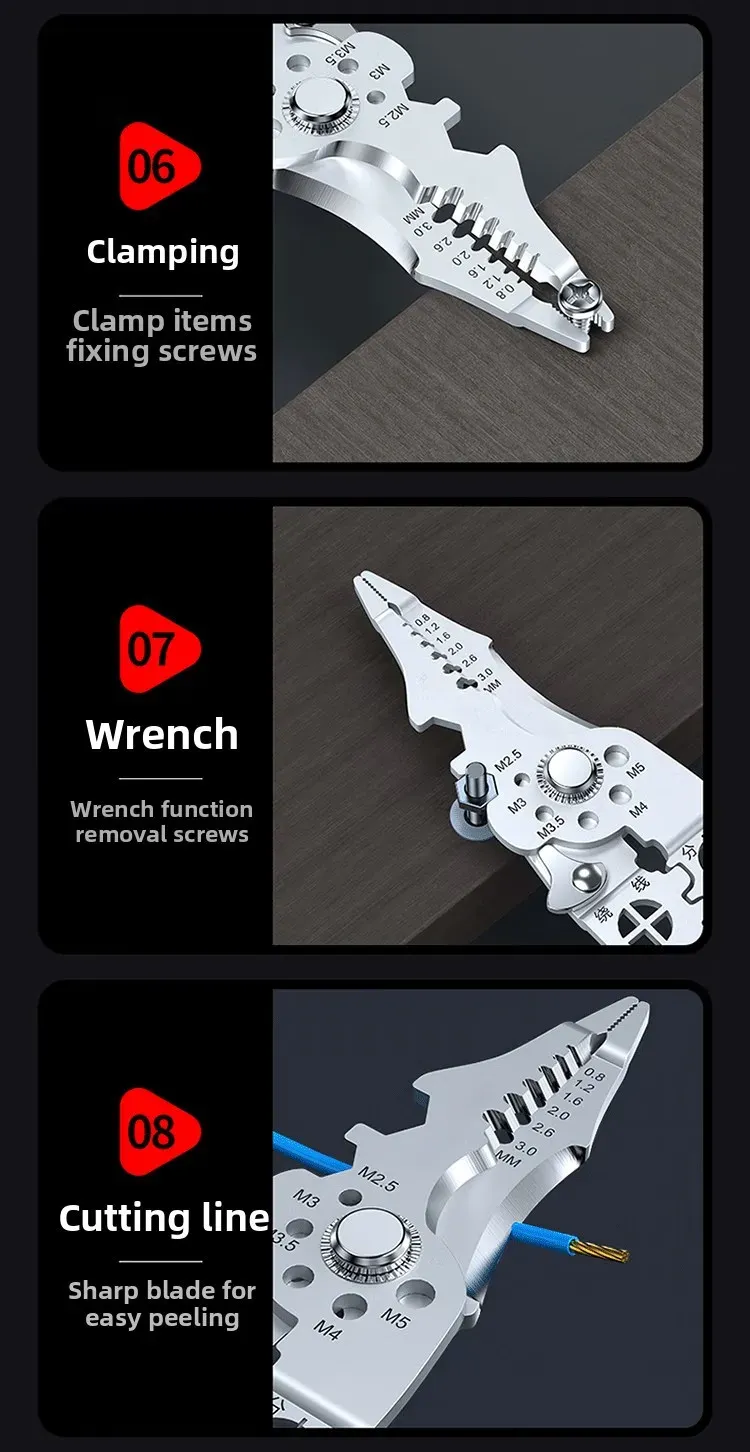 8.5 Inch Heavy Duty Wire Stripper Cutter Crimper Pliers - Multi-Functional Stainless Steel Electrical Tool with Ergonomic Grip for Electricians and DIY Projects showcase 5