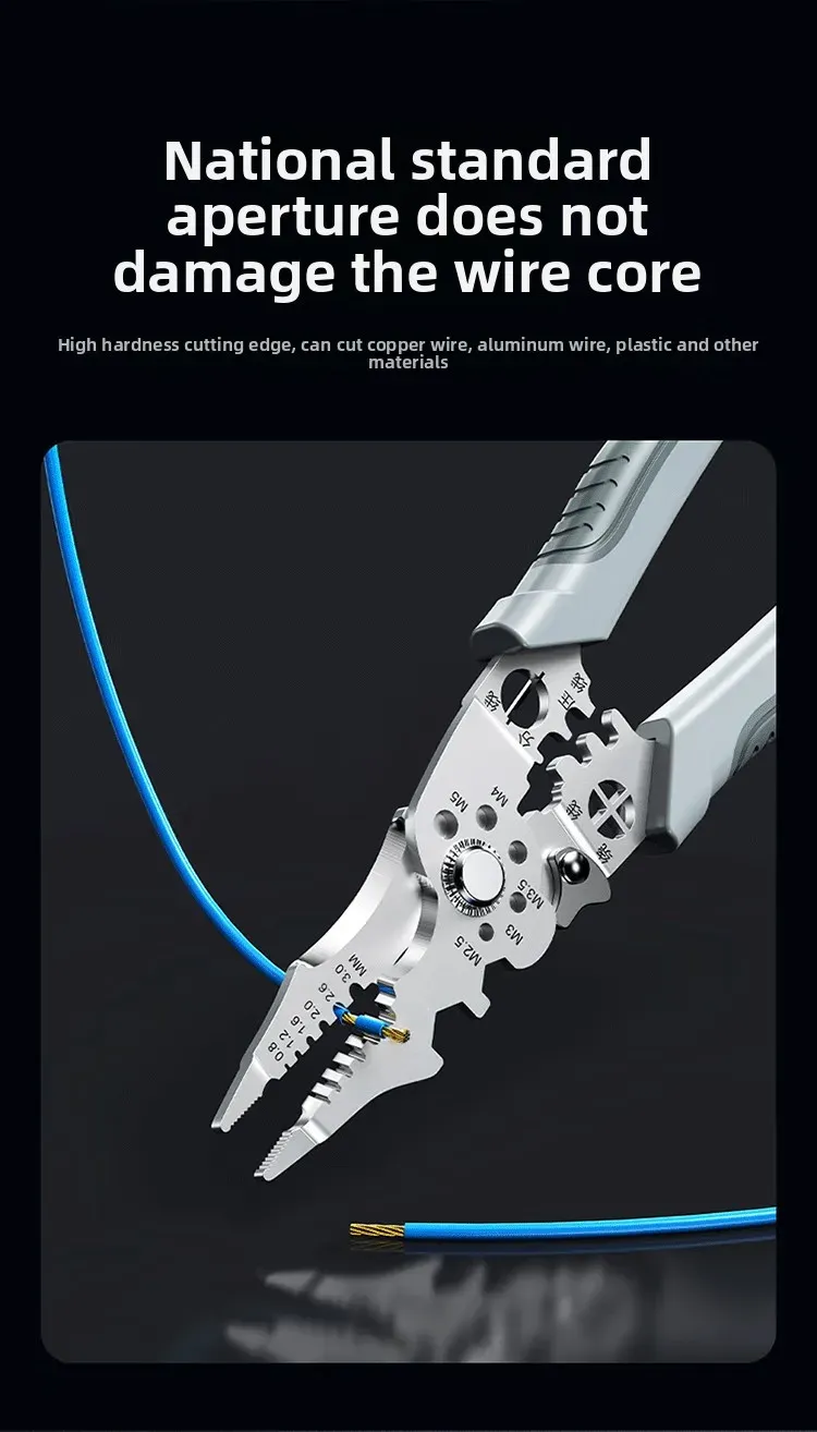 8.5 Inch Heavy Duty Wire Stripper Cutter Crimper Pliers - Multi-Functional Stainless Steel Electrical Tool with Ergonomic Grip for Electricians and DIY Projects showcase 2