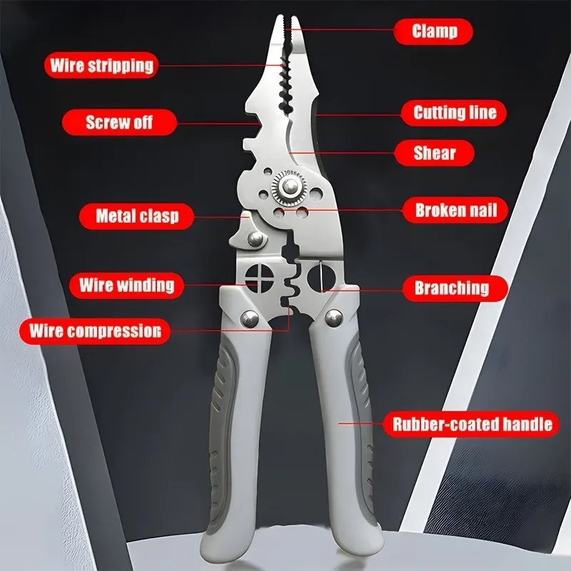 8.5 Inch Heavy Duty Wire Stripper Cutter Crimper Pliers - Multi-Functional Stainless Steel Electrical Tool with Ergonomic Grip for Electricians and DIY Projects thumbnail 3